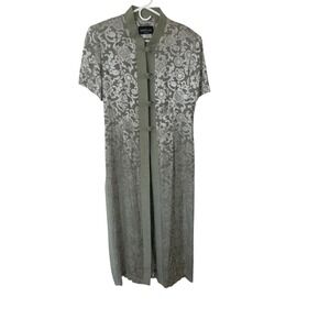 Vintage Size 12 Kimono Metallic Jacquard Frog Buttons Asian Quiet Luxury Whimsy